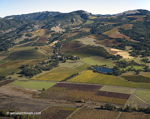 aerial photo Sonoma Valley vineyards Maycamas Mountains