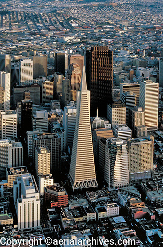 © aerialarchives.com,  Transamerica Pyramid, Bank of America Center and Financial District, San Francisco architecture,  stock aerial photograph, aerial
photography, AHLB2653.jpg