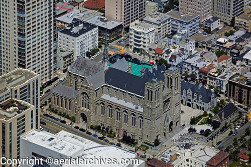 © aerialarchives.com,  Grace Cathedral, Nob Hill, San Francisco Architecture,  stock aerial photograph, aerial
photography,AMJ07R AHLB3329